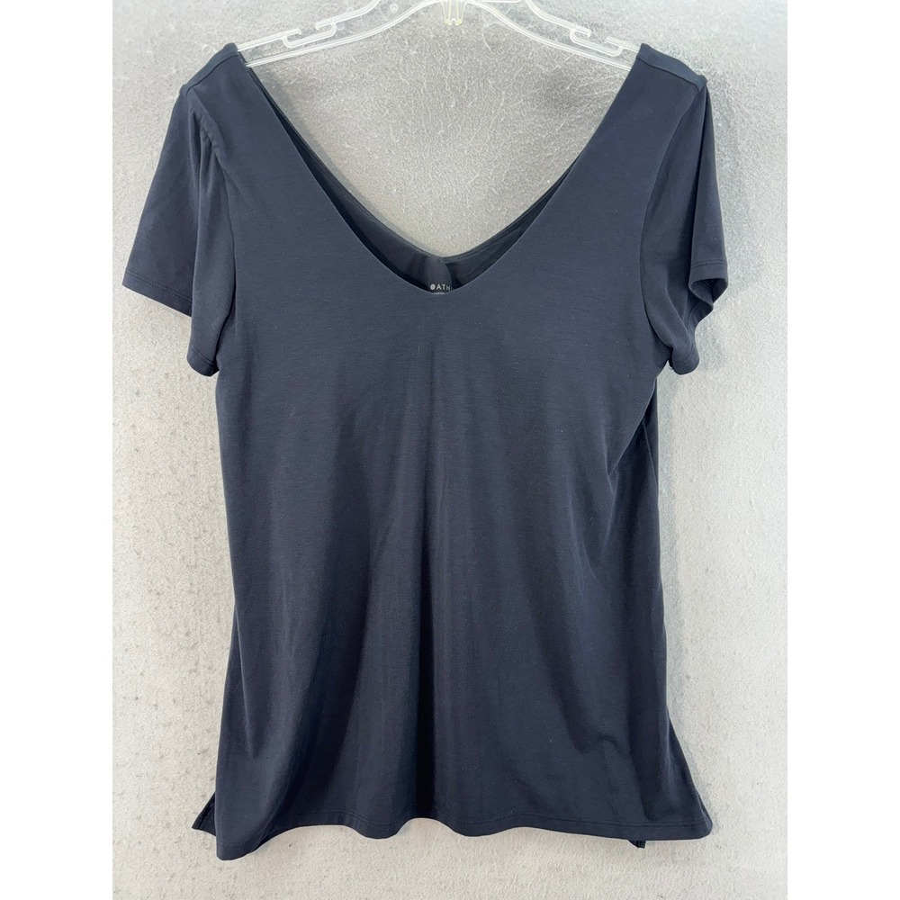 Athleta Essence Support Top Womens XL V-Neck T-Shirt Black Short Sleeve Double V